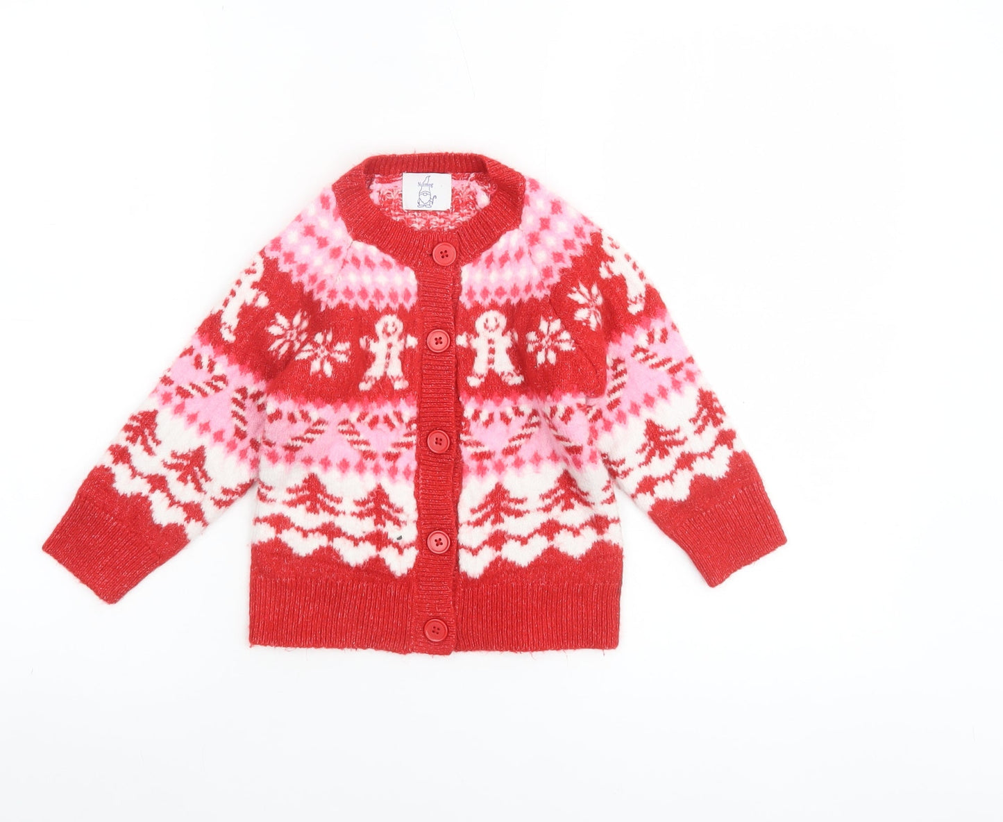Nutmeg Girls Red Christmas Gingerbread Cardigan 1-1½ Years Acrylic Blend