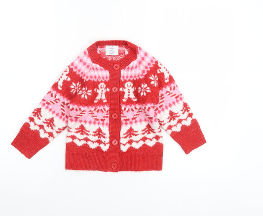 Nutmeg Girls Red Christmas Gingerbread Cardigan 1-1½ Years Acrylic Blend