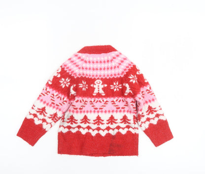 Nutmeg Girls Red Christmas Gingerbread Cardigan 1-1½ Years Acrylic Blend