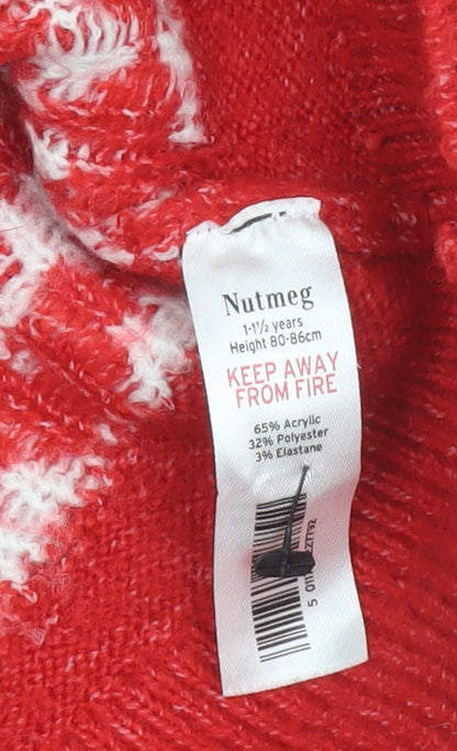 Nutmeg Girls Red Christmas Gingerbread Cardigan 1-1½ Years Acrylic Blend