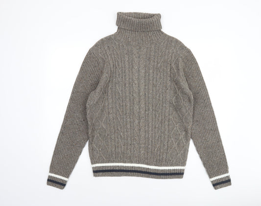 Primark Men’s Grey Cable Knit Roll Neck Jumper Size S