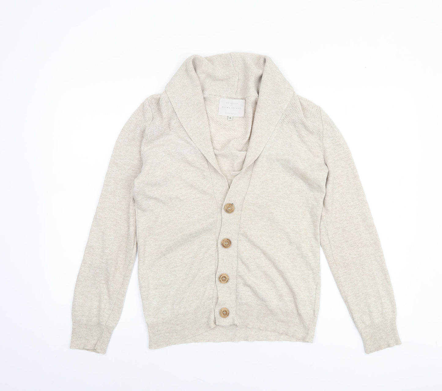 River Island Men’s Beige Cotton Cardigan S Classic Knitwear