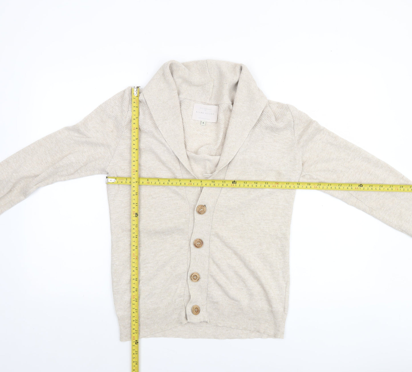 River Island Men’s Beige Cotton Cardigan S Classic Knitwear