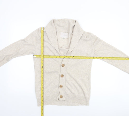 River Island Men’s Beige Cotton Cardigan S Classic Knitwear