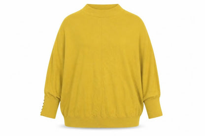 Front view of Gallery women’s yellow 2xl mock neck relaxed fit knit jumper