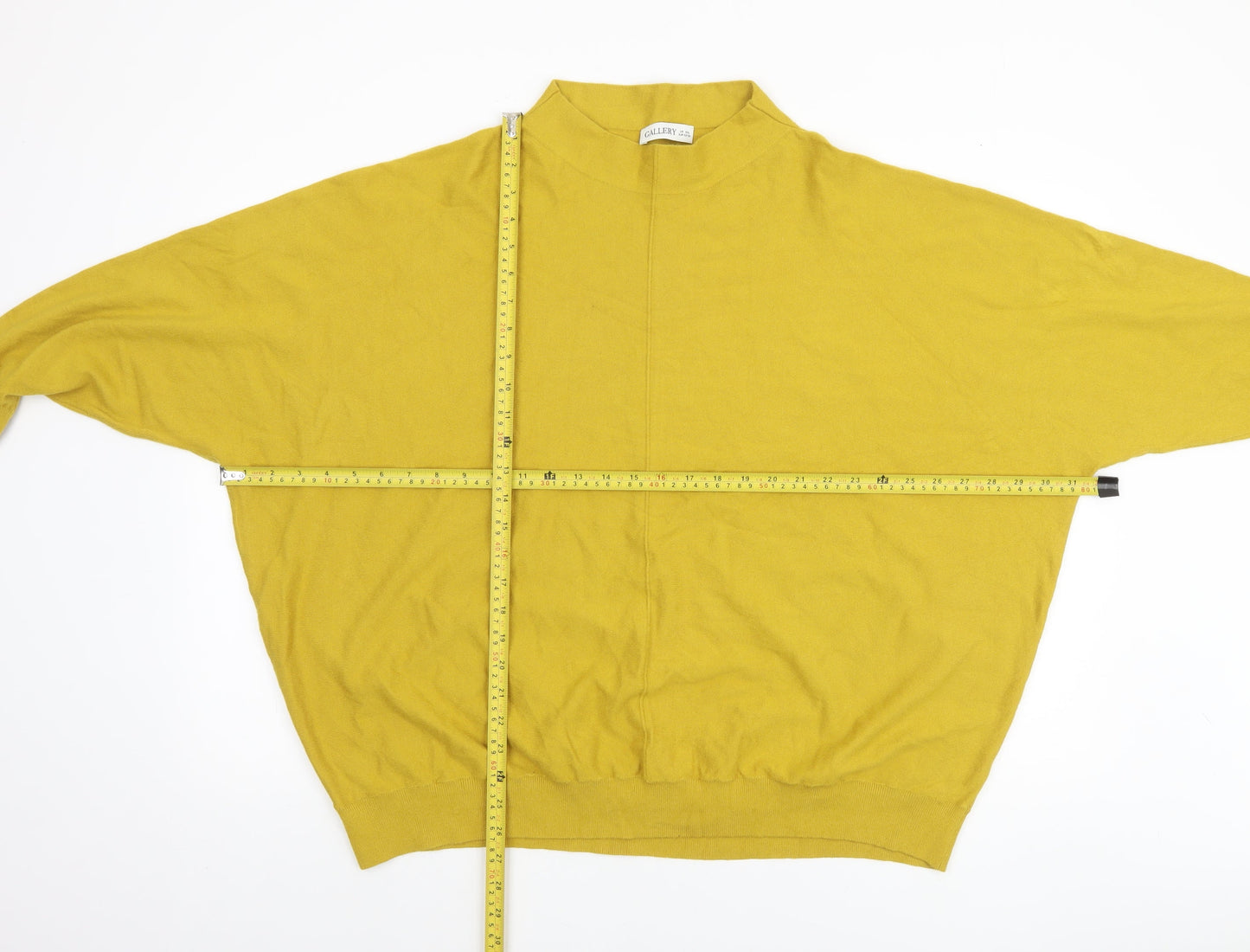 Gallery Womens Yellow 2XL Mock Neck Relaxed Fit Knit Jumper