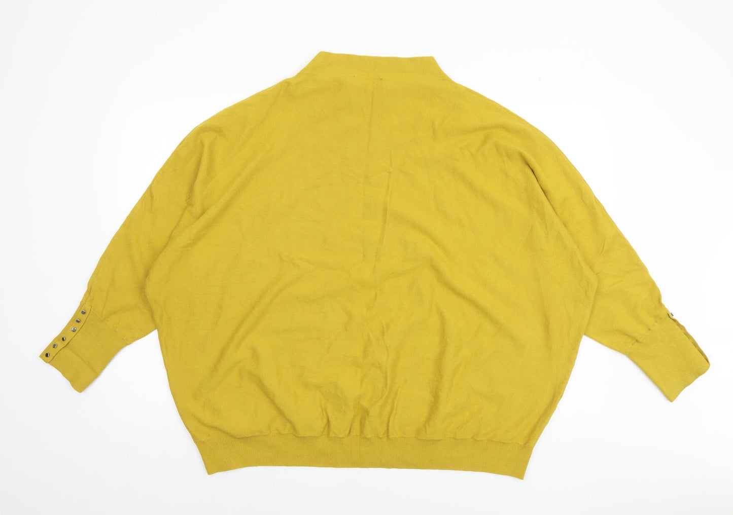 Gallery Womens Yellow 2XL Mock Neck Relaxed Fit Knit Jumper