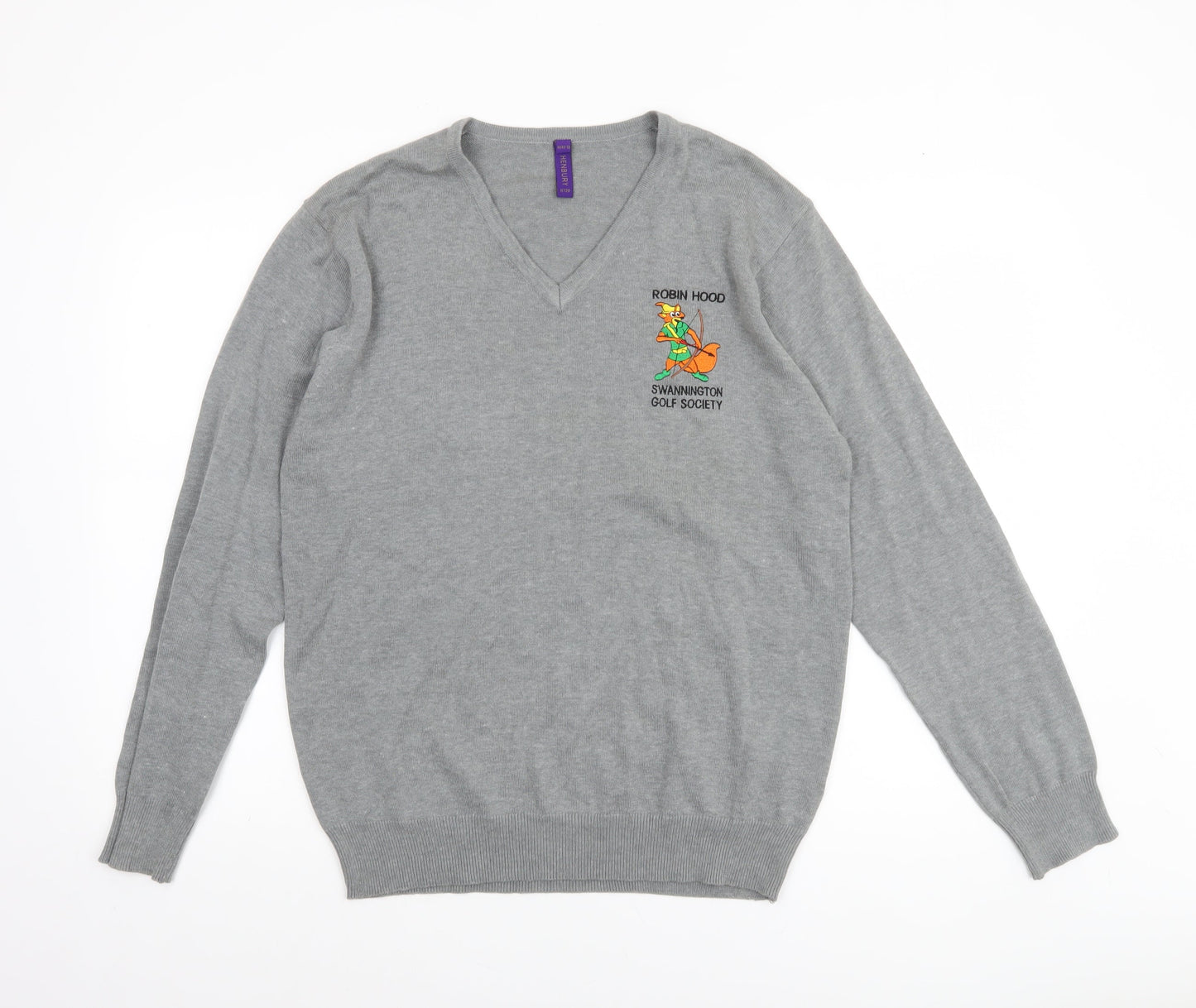 Henbury Men's Grey V-Neck Cotton Acrylic Golf Jumper Size M