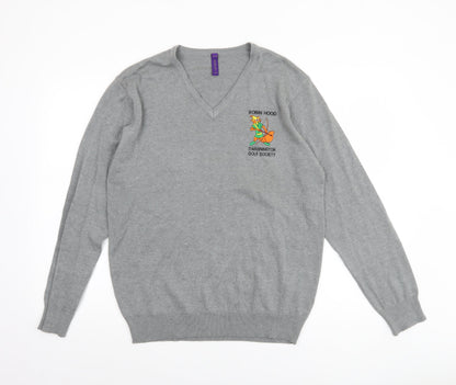 Henbury Men's Grey V-Neck Cotton Acrylic Golf Jumper Size M