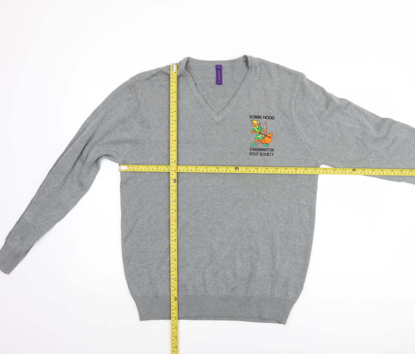 Henbury Men's Grey V-Neck Cotton Acrylic Golf Jumper Size M