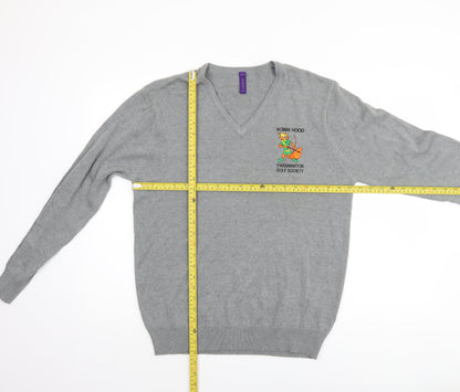 Henbury Men's Grey V-Neck Cotton Acrylic Golf Jumper Size M