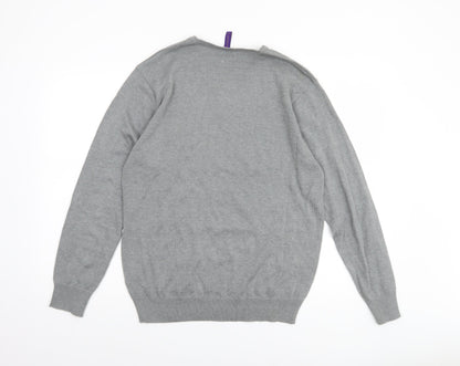 Henbury Men's Grey V-Neck Cotton Acrylic Golf Jumper Size M