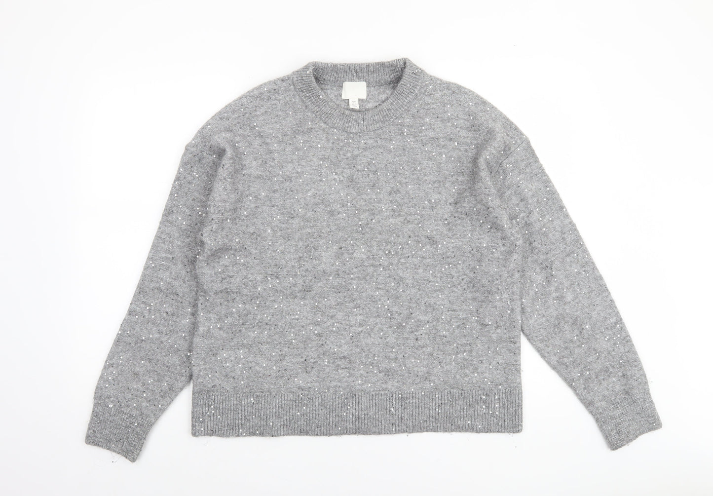 H&M Women Grey Sequin Knit Pullover Jumper Size S