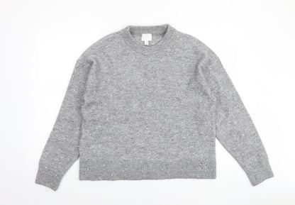 H&M Women Grey Sequin Knit Pullover Jumper Size S