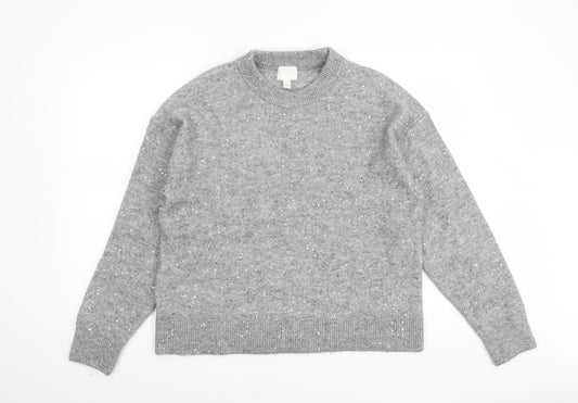 H&M Women Grey Sequin Knit Pullover Jumper Size S