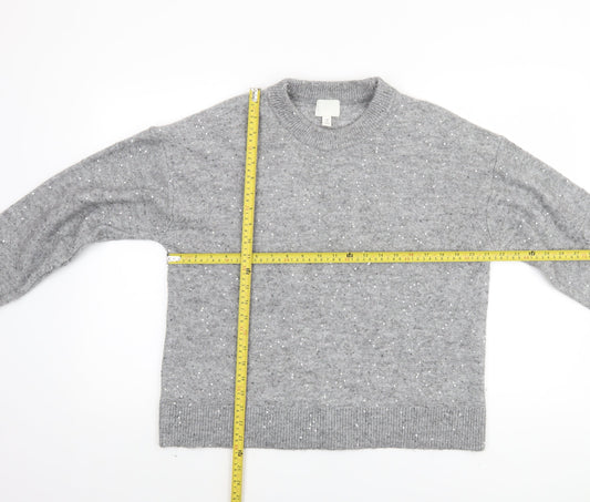 H&M Women Grey Sequin Knit Pullover Jumper Size S