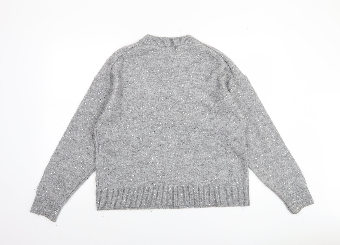 H&M Women Grey Sequin Knit Pullover Jumper Size S