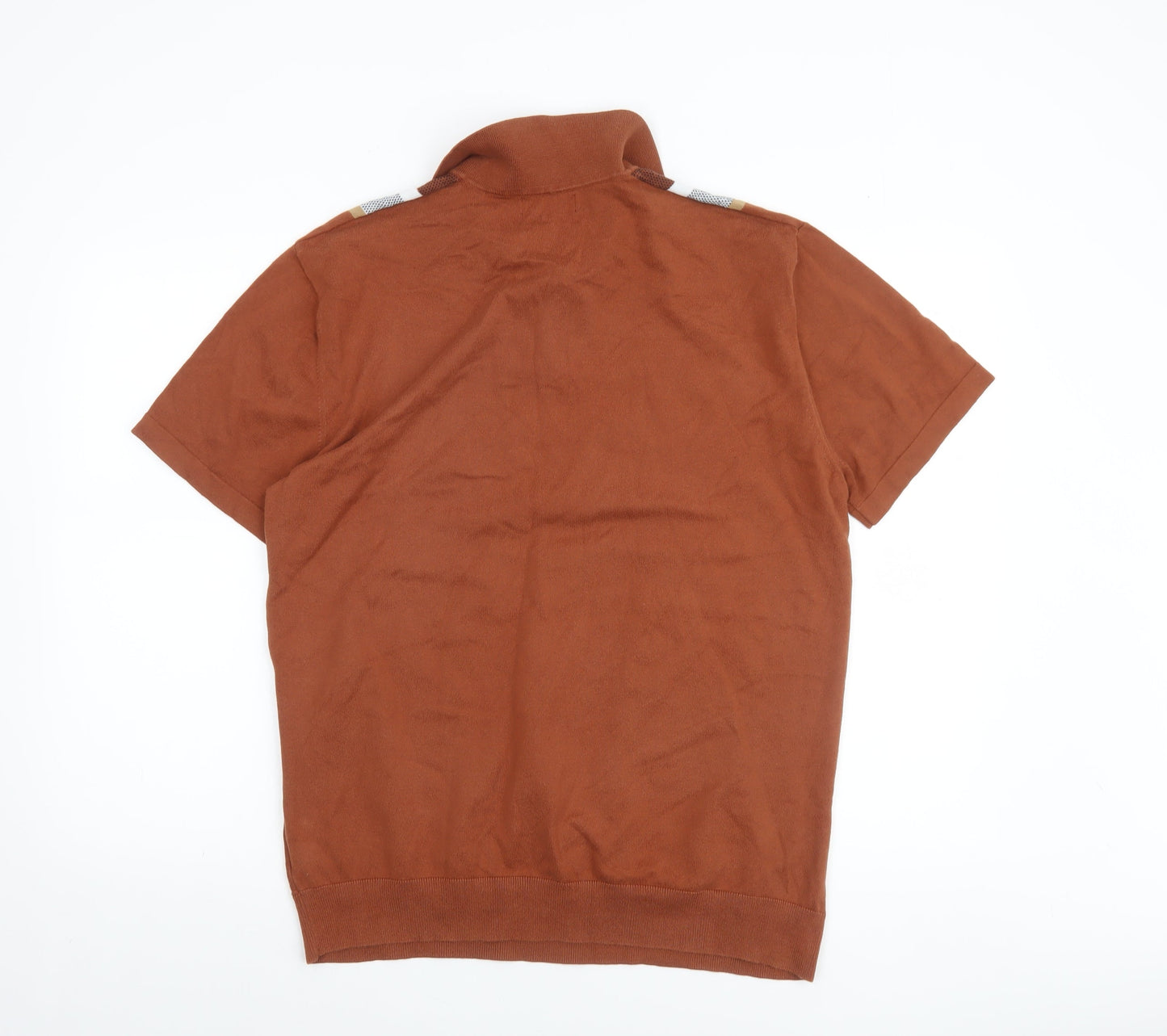 Next Men’s Brown Striped Cotton Knit Short Sleeve Polo Jumper L