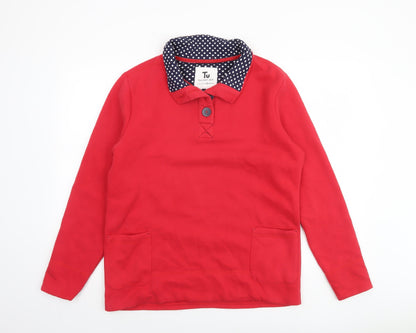Tu Women Red Henley Sweatshirt Size 18 Long Sleeve Polka Collar