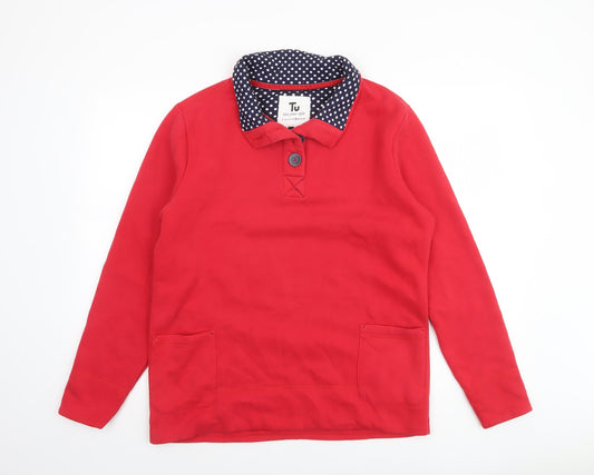 Tu Women Red Henley Sweatshirt Size 18 Long Sleeve Polka Collar