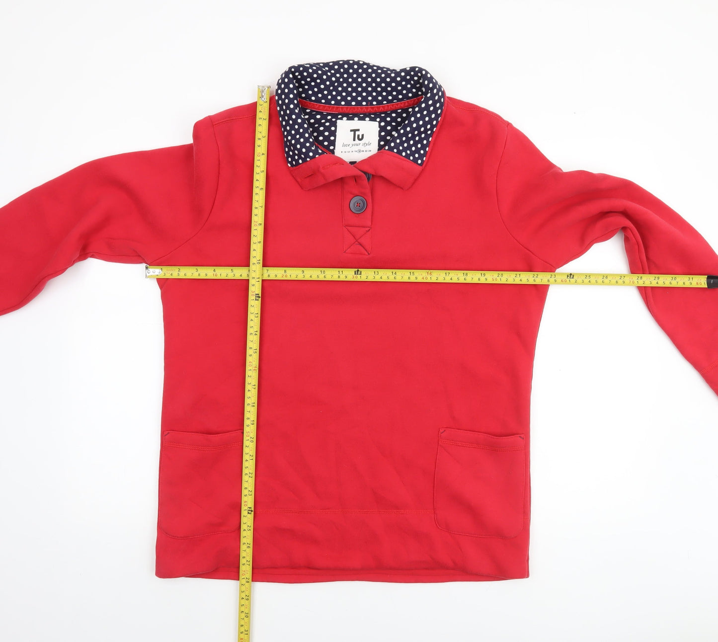 Tu Women Red Henley Sweatshirt Size 18 Long Sleeve Polka Collar