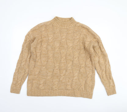 Lands' End Women's Beige Cable-Knit Mock Neck Jumper M