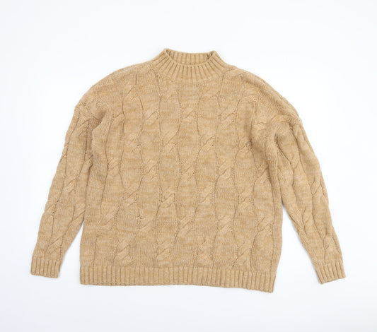 Lands' End Women's Beige Cable-Knit Mock Neck Jumper M