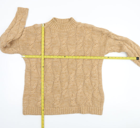 Lands' End Women's Beige Cable-Knit Mock Neck Jumper M