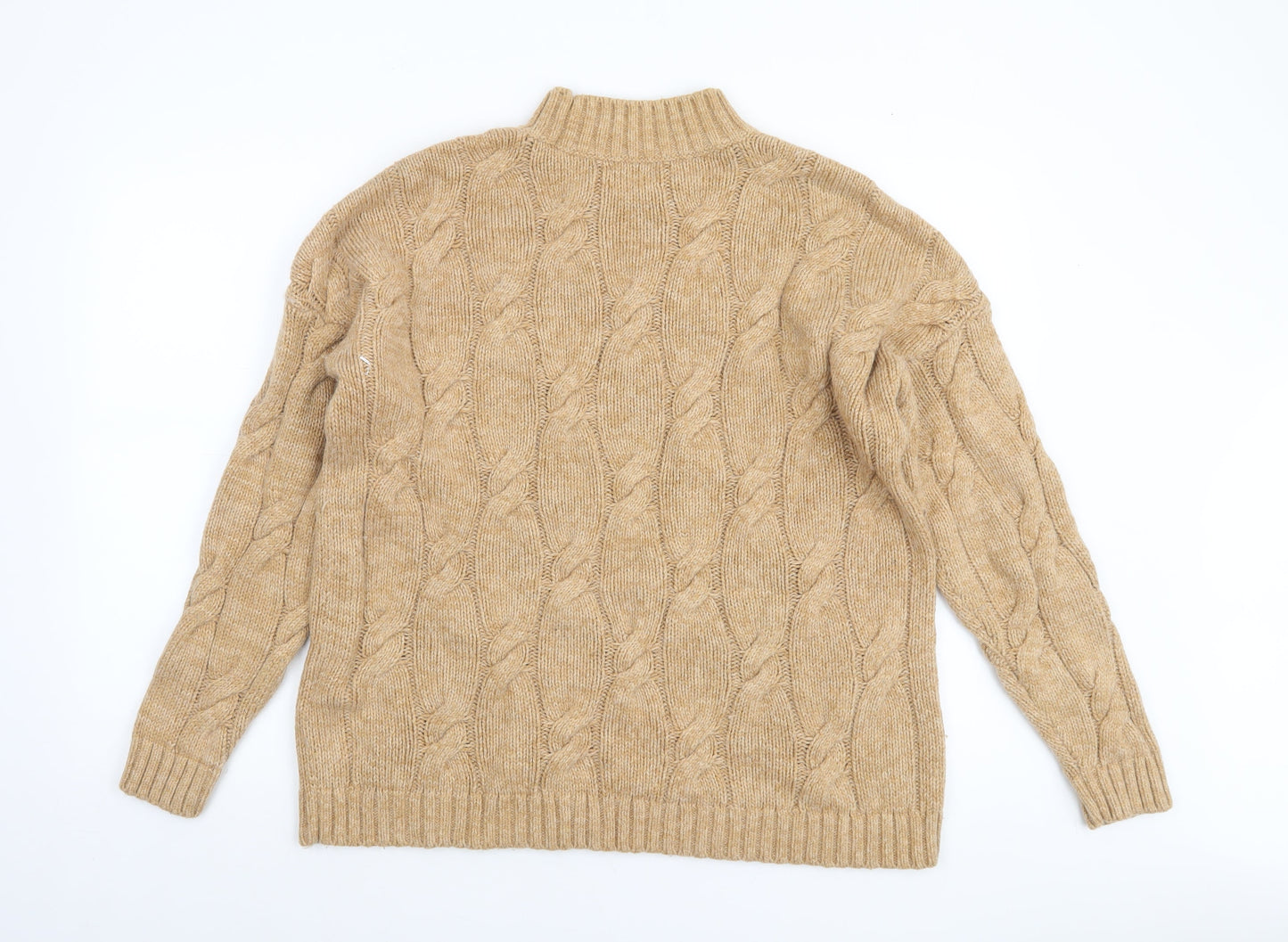 Lands' End Women's Beige Cable-Knit Mock Neck Jumper M