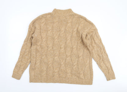 Lands' End Women's Beige Cable-Knit Mock Neck Jumper M