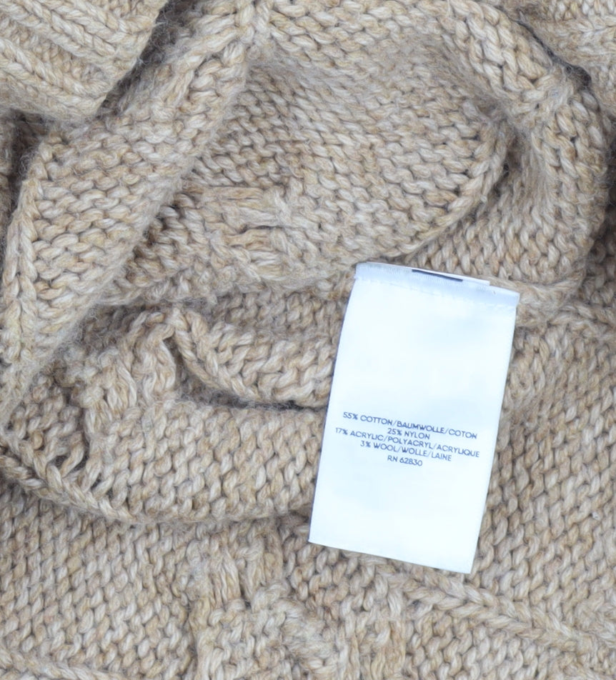 Lands' End Women's Beige Cable-Knit Mock Neck Jumper M