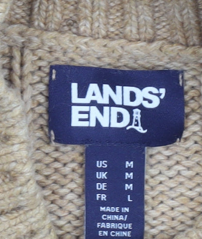 Lands' End Women's Beige Cable-Knit Mock Neck Jumper M