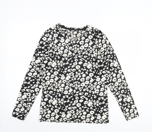Tu Women Black Animal Print Long Sleeve Jersey T-Shirt Size 14