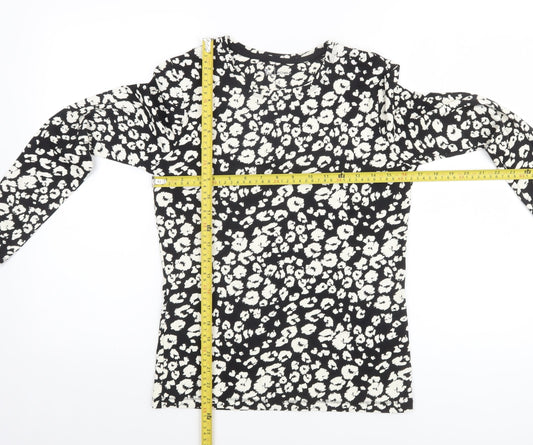 Tu Women Black Animal Print Long Sleeve Jersey T-Shirt Size 14