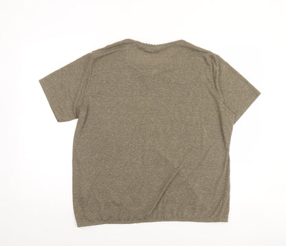 Isle Women Green Embroidered Short Sleeve Linen Blend T-Shirt Size 18