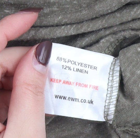 Isle Women Green Embroidered Short Sleeve Linen Blend T-Shirt Size 18