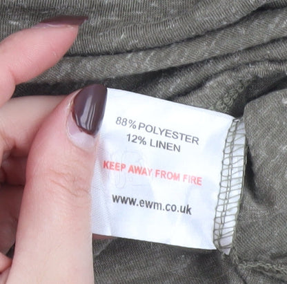 Isle Women Green Embroidered Short Sleeve Linen Blend T-Shirt Size 18