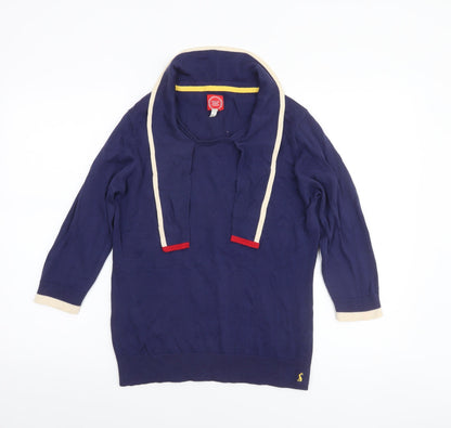 Joules Women's Blue Cowl Neck 3/4 Sleeve Cotton Jumper Size 14