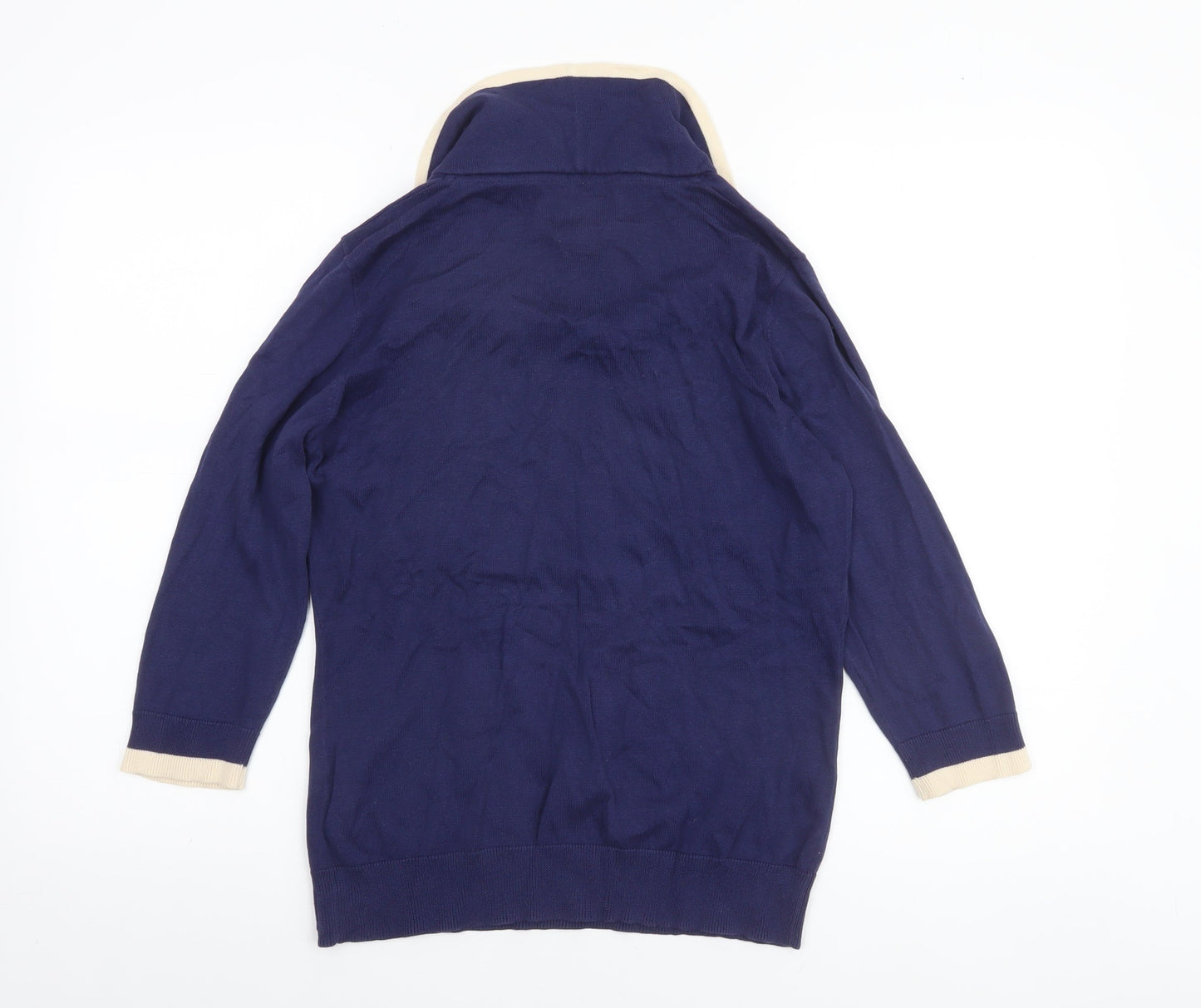 Joules Women's Blue Cowl Neck 3/4 Sleeve Cotton Jumper Size 14