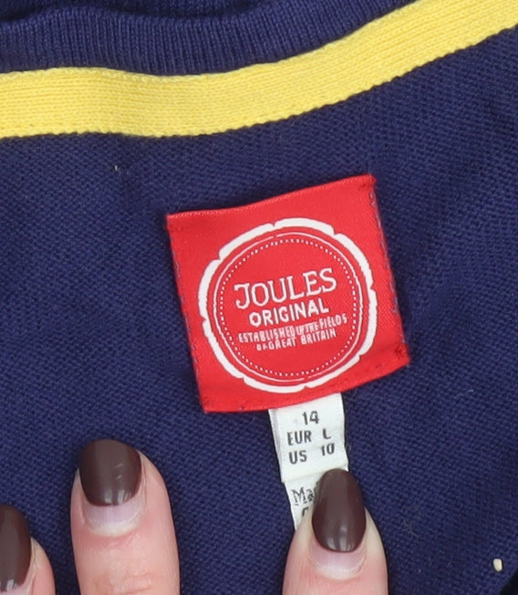 Joules Women's Blue Cowl Neck 3/4 Sleeve Cotton Jumper Size 14