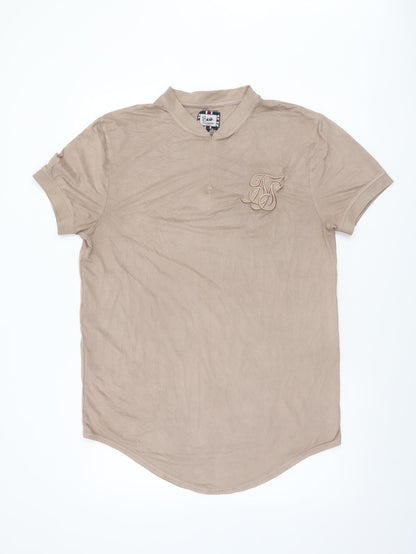 SikSilk Men’s Beige High Neck Slim Fit 1/2 Zip T-Shirt Size L