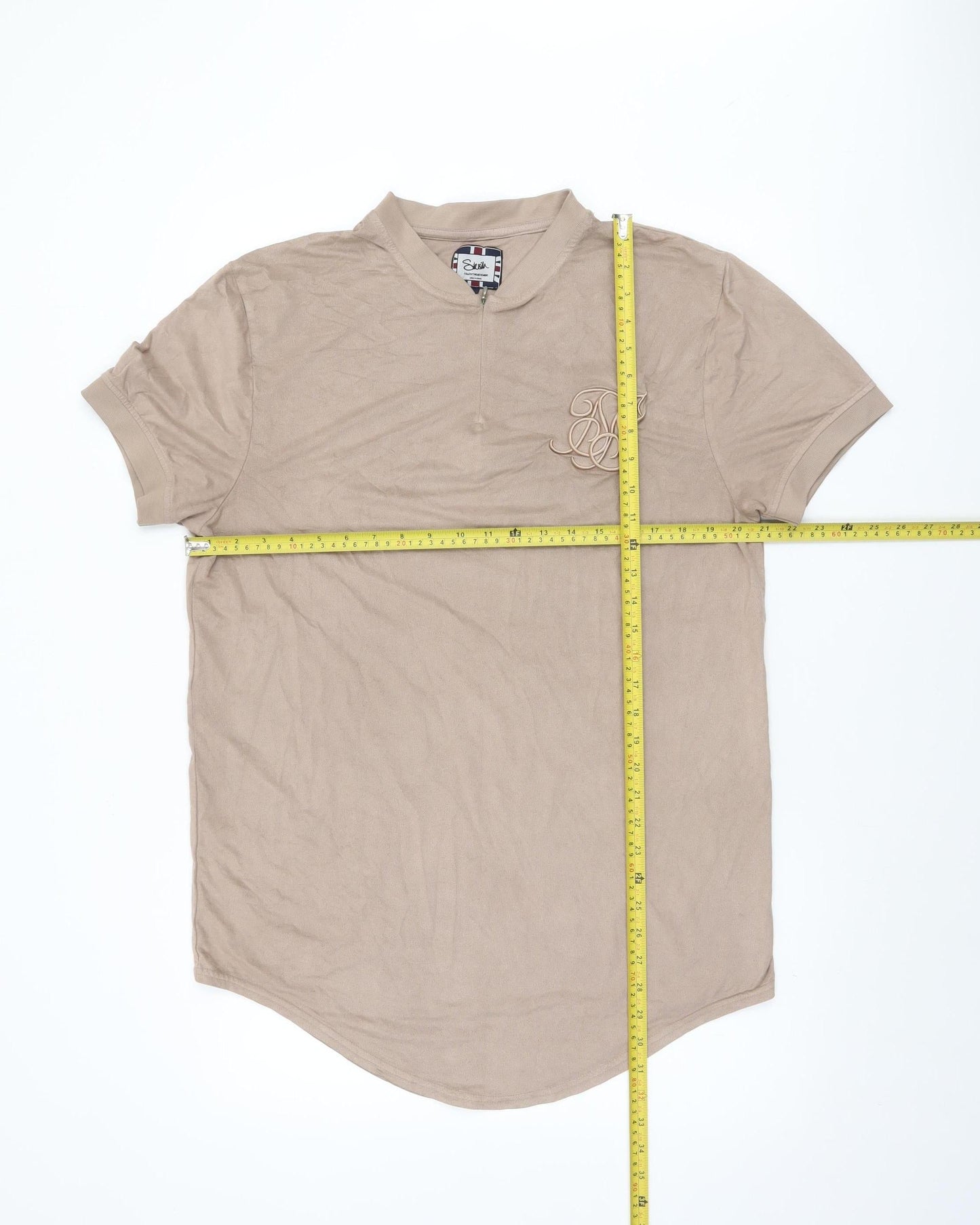 SikSilk Men’s Beige High Neck Slim Fit 1/2 Zip T-Shirt Size L