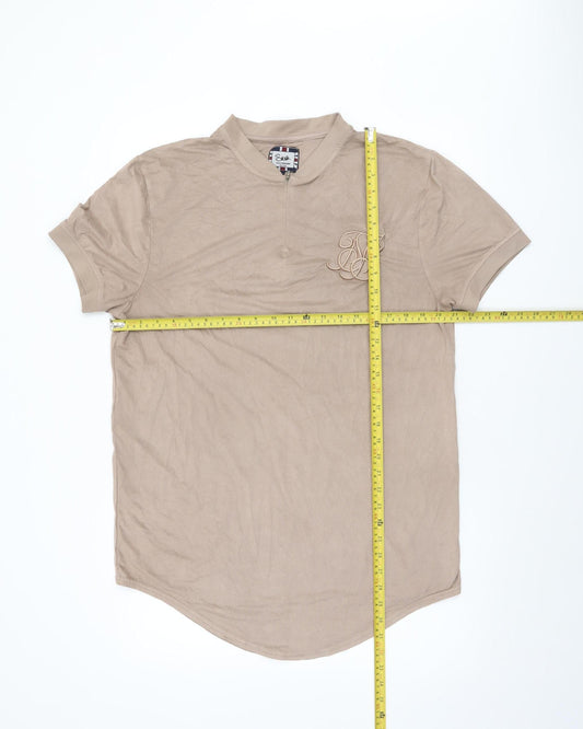 SikSilk Men’s Beige High Neck Slim Fit 1/2 Zip T-Shirt Size L
