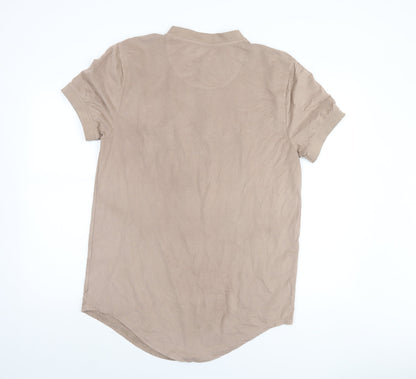 SikSilk Men’s Beige High Neck Slim Fit 1/2 Zip T-Shirt Size L