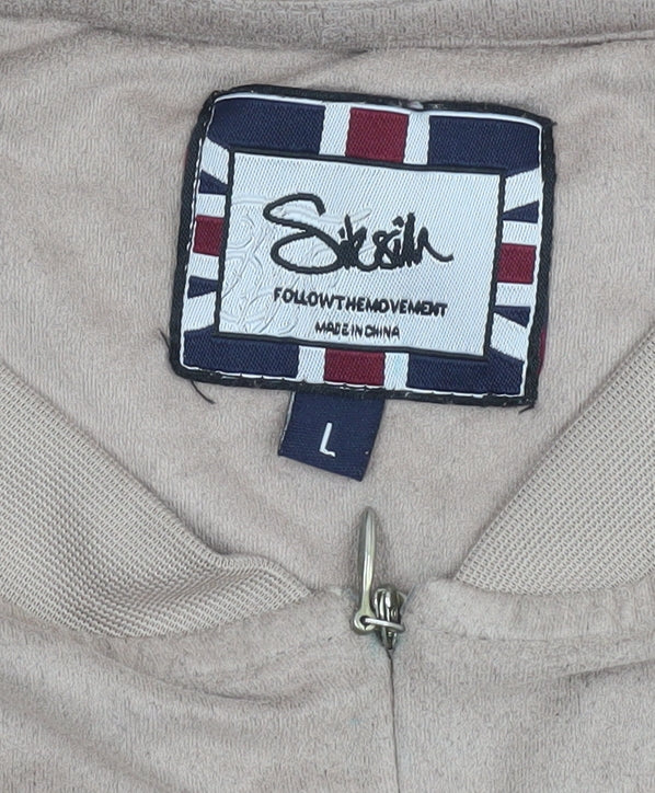 SikSilk Men’s Beige High Neck Slim Fit 1/2 Zip T-Shirt Size L