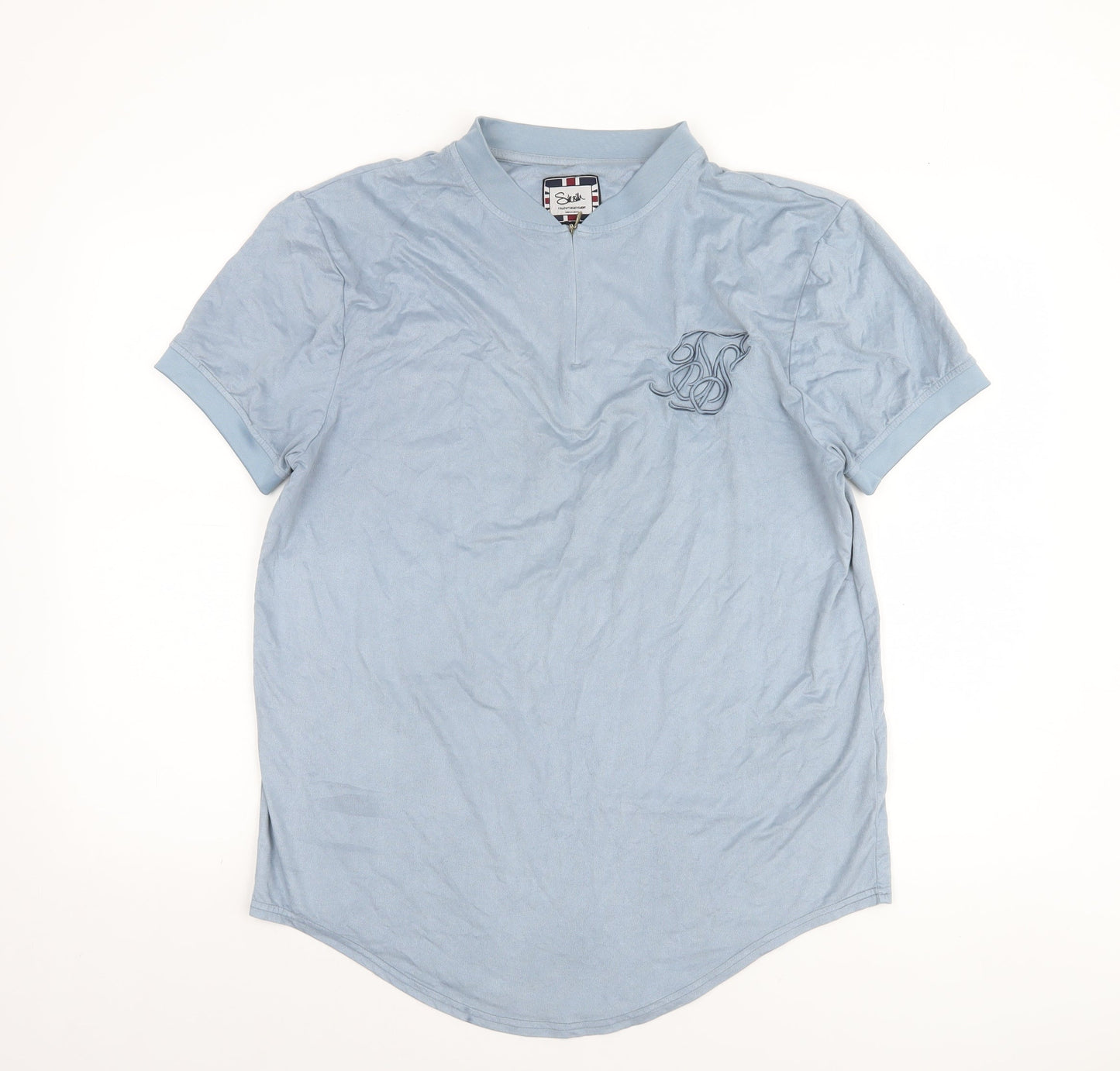 SikSilk Men's Blue Collared Slim Fit Short Sleeve T-Shirt Size L