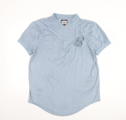 SikSilk Men's Blue Collared Slim Fit Short Sleeve T-Shirt Size L