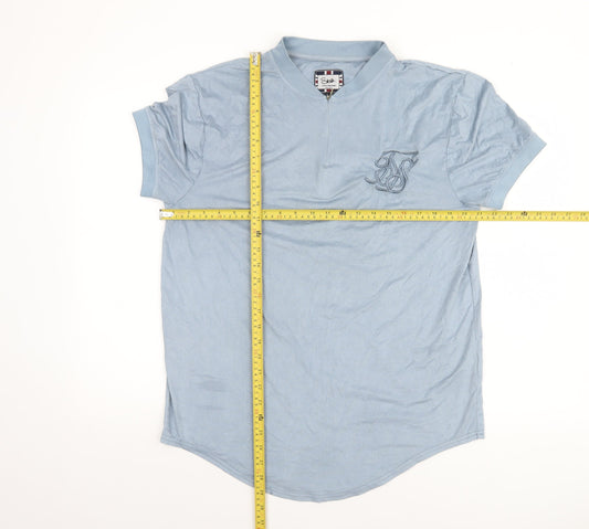 SikSilk Men's Blue Collared Slim Fit Short Sleeve T-Shirt Size L