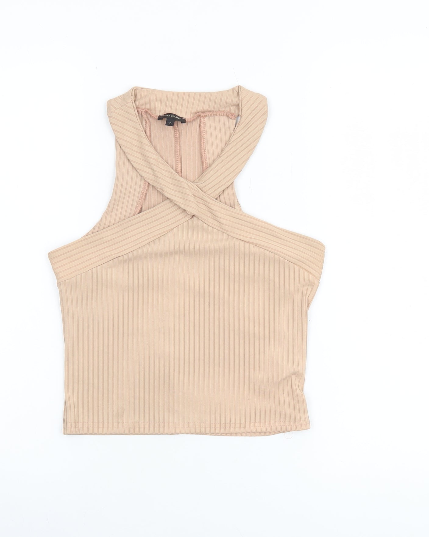 Womens UK Size 10 River Island Beige Cropped Tank