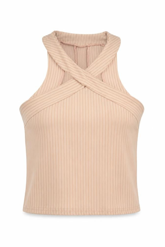 Womens UK Size 10 River Island Beige Cropped Tank